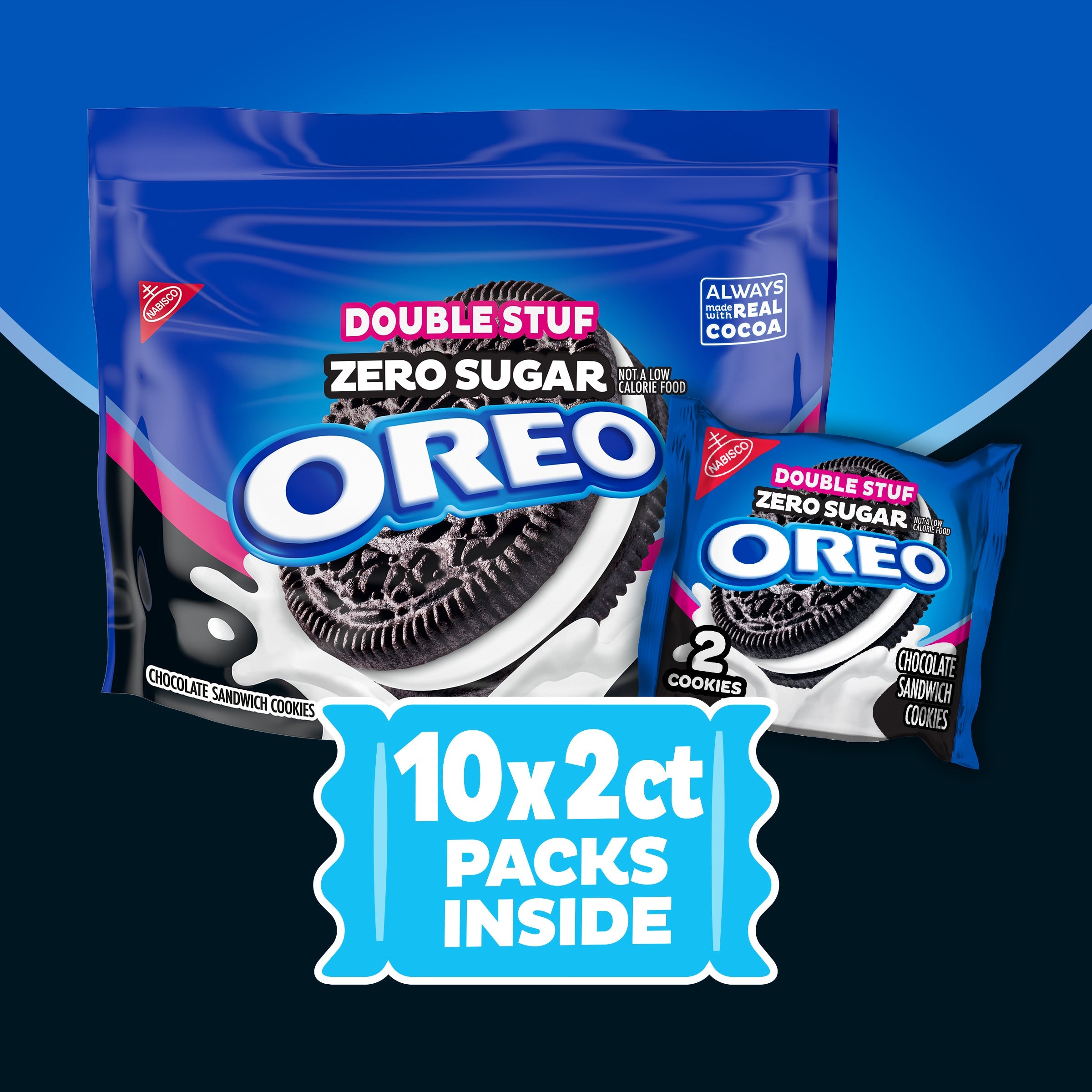 Zero Sugar Double Stuf Chocolate Sandwich Cookies, Snack Packs X8