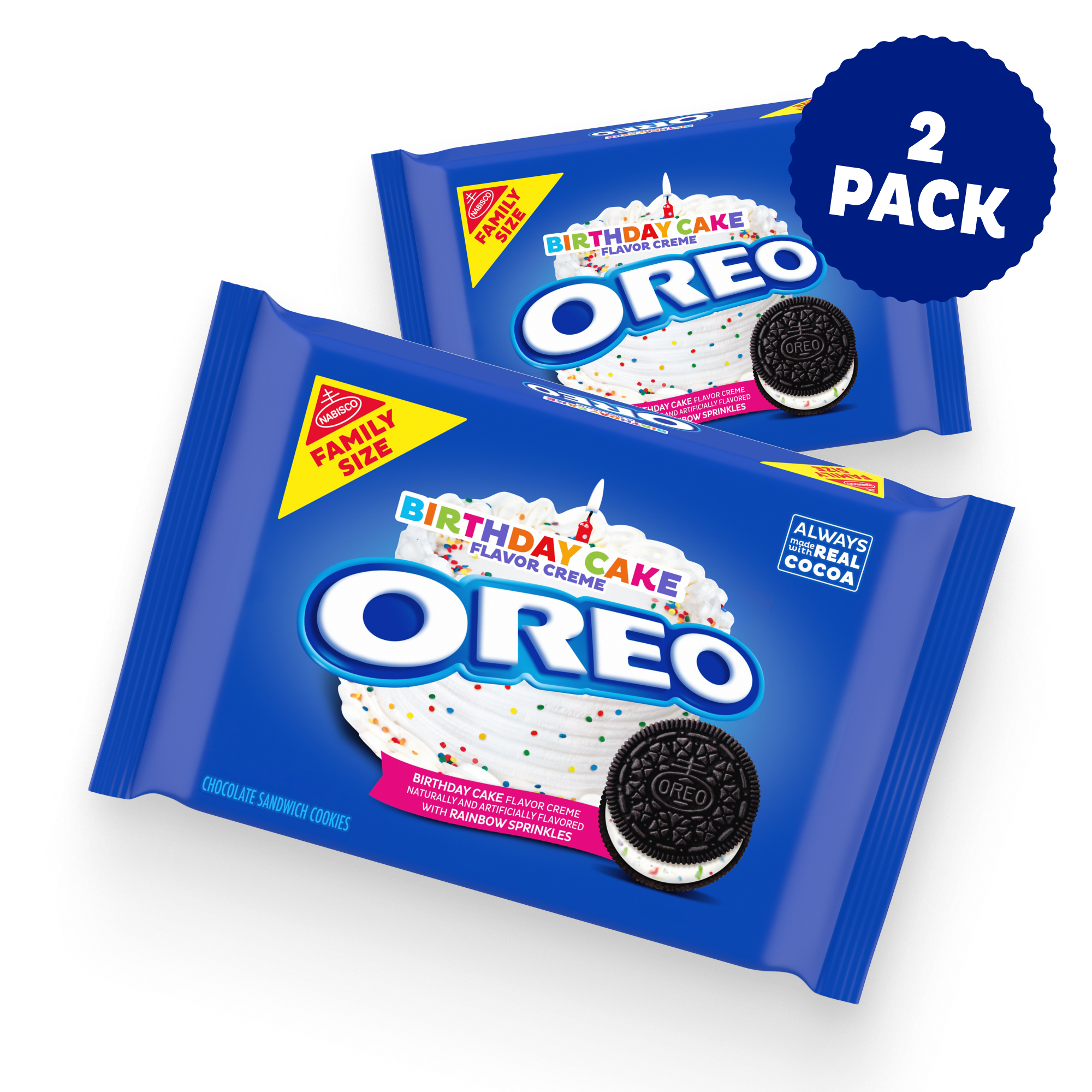 Birthday Cake Creme Chocolate Sandwich Cookies, Family Size, 2 Pack K9