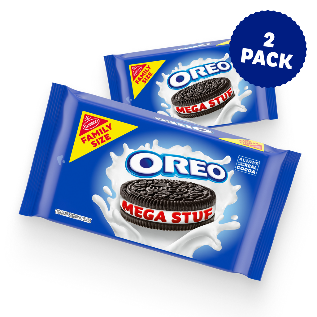 Mega Stuf Chocolate Sandwich Cookies, Family Size, 2 Pack V8