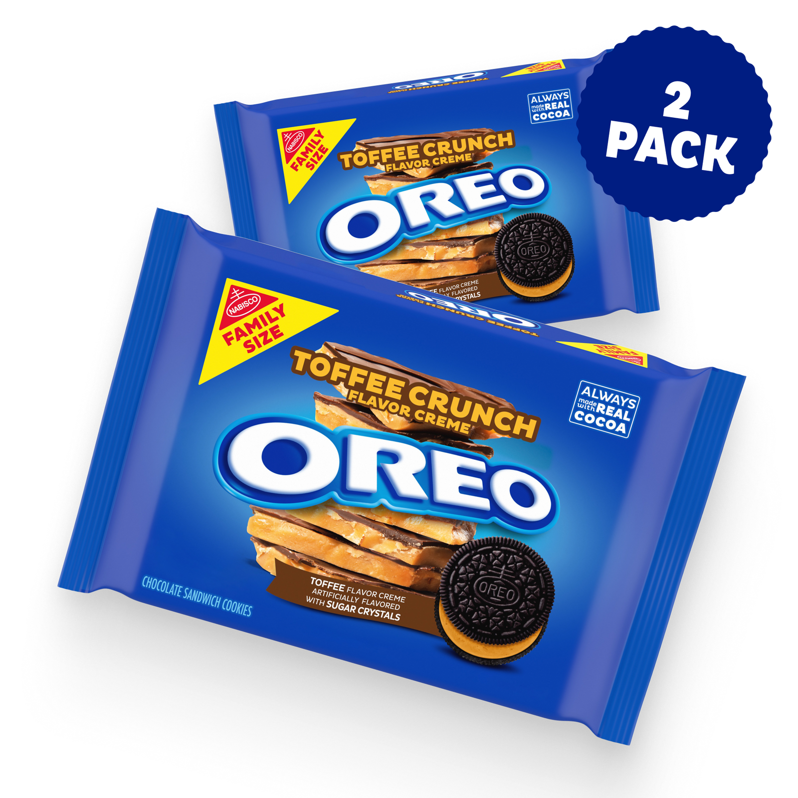 Toffee Crunch Creme With Sugar Crystals Chocolate Sandwich Cookies, Family Size, 2 Pack P6