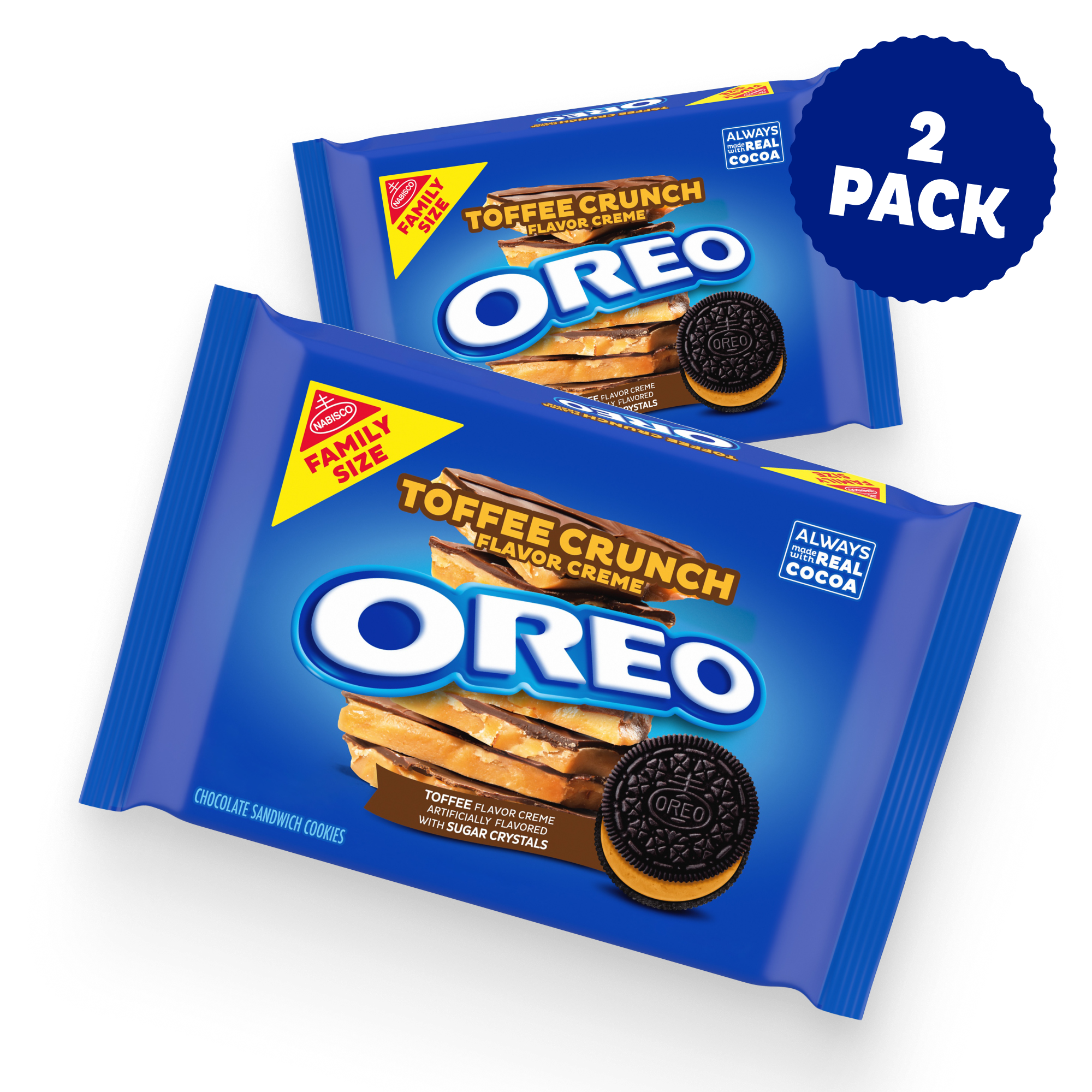 Toffee Crunch Creme With Sugar Crystals Chocolate Sandwich Cookies, Family Size, 2 Pack P6