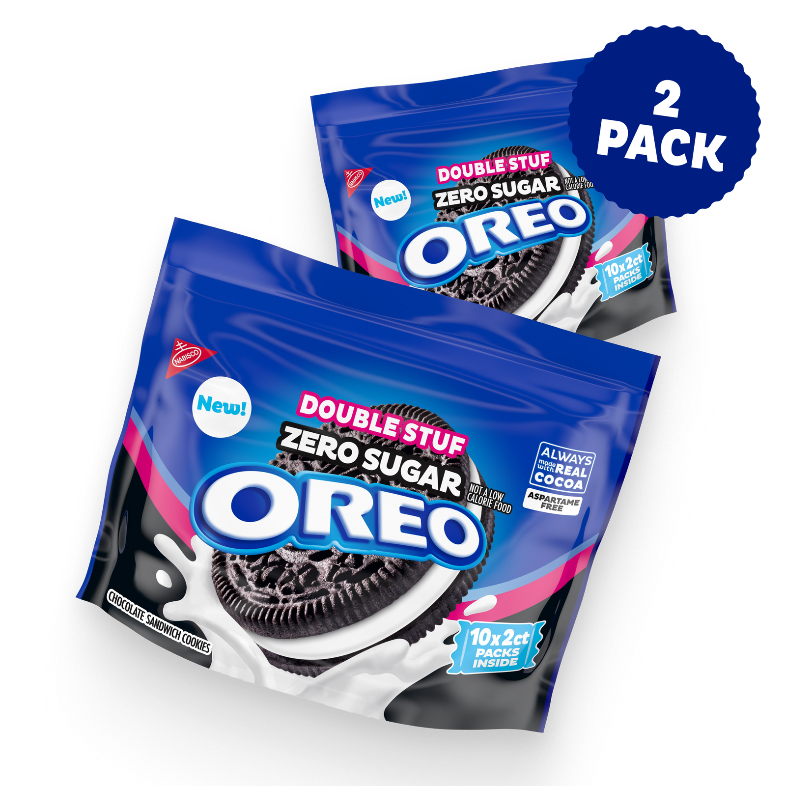 Zero Sugar Double Stuf Chocolate Sandwich Cookies, Snack Packs, 2 Pack M0