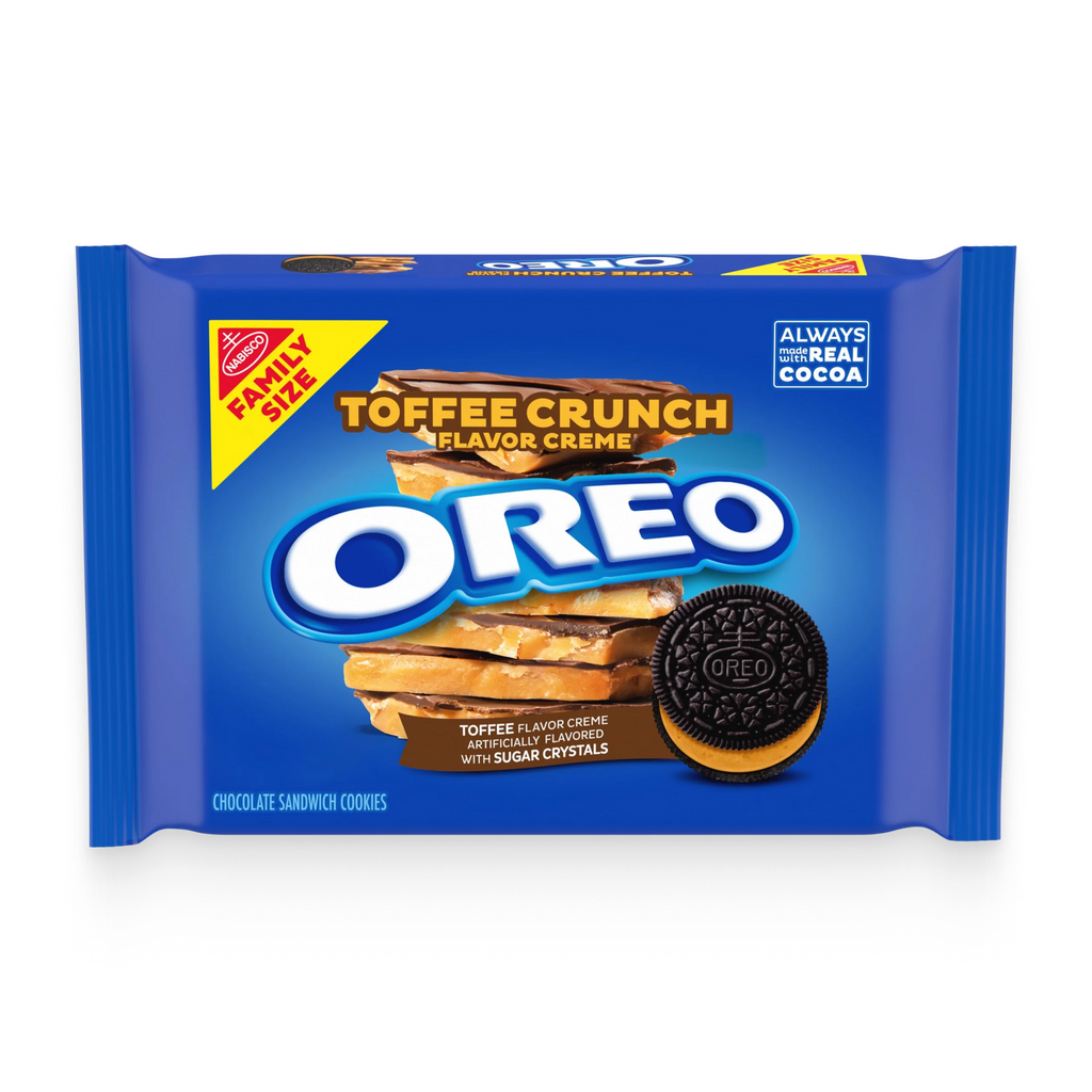 Toffee Crunch Creme With Sugar Crystals Chocolate Sandwich Cookies, Family Size K4