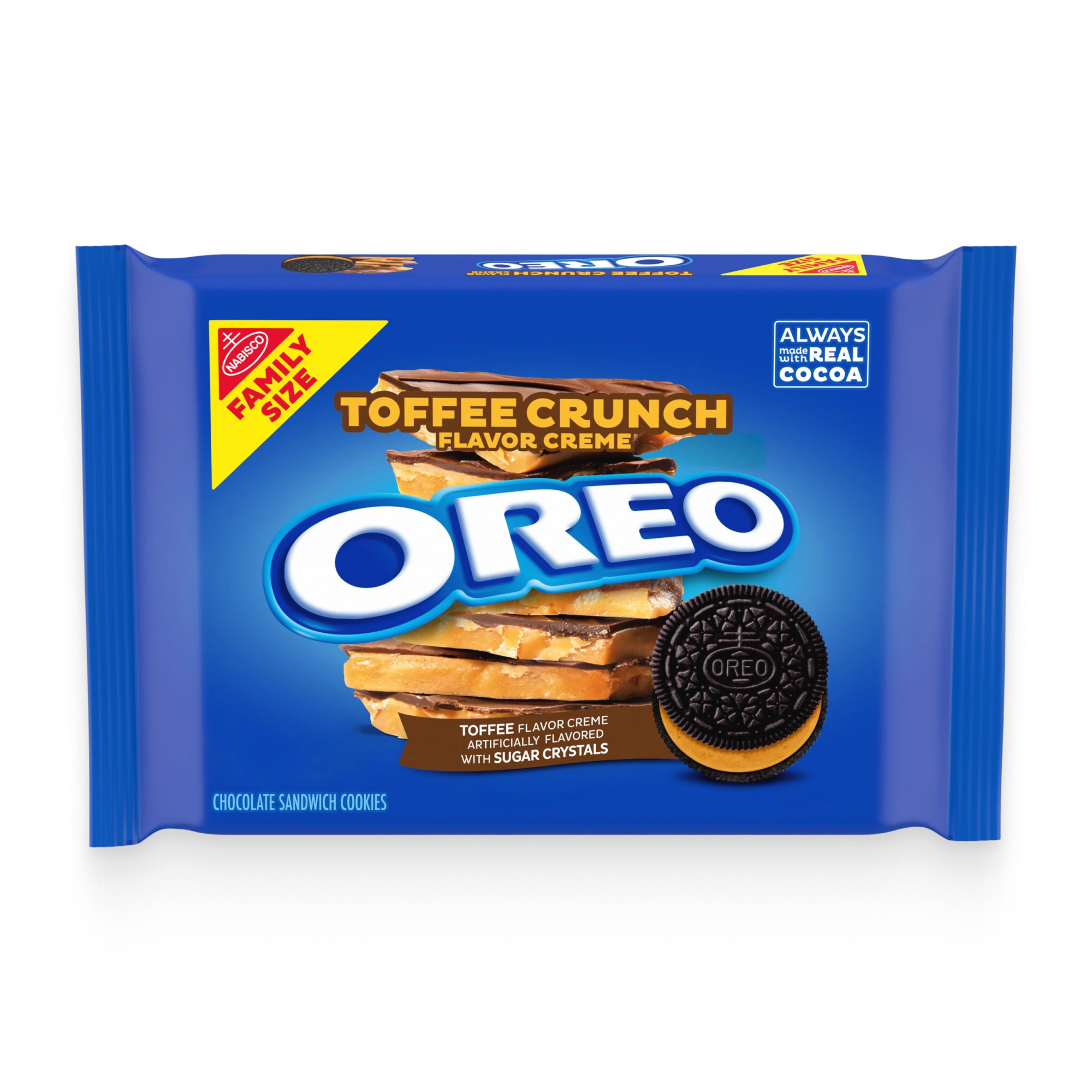 Toffee Crunch Creme With Sugar Crystals Chocolate Sandwich Cookies, Family Size K4