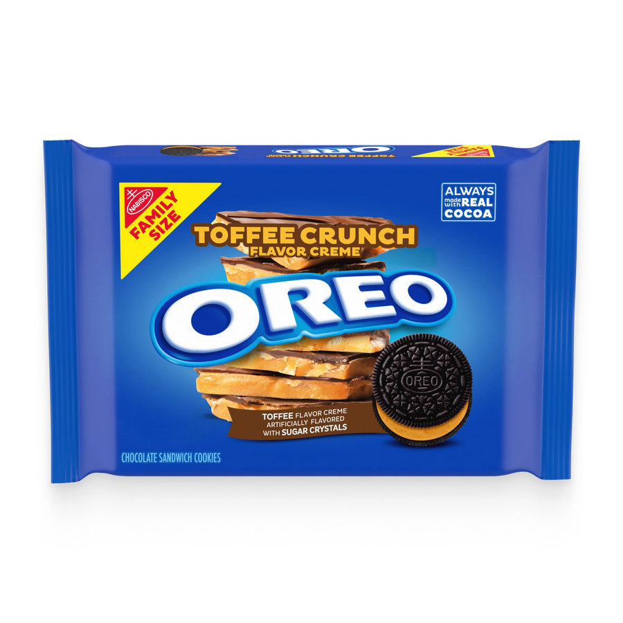 Toffee Crunch Creme With Sugar Crystals Chocolate Sandwich Cookies, Family Size K4